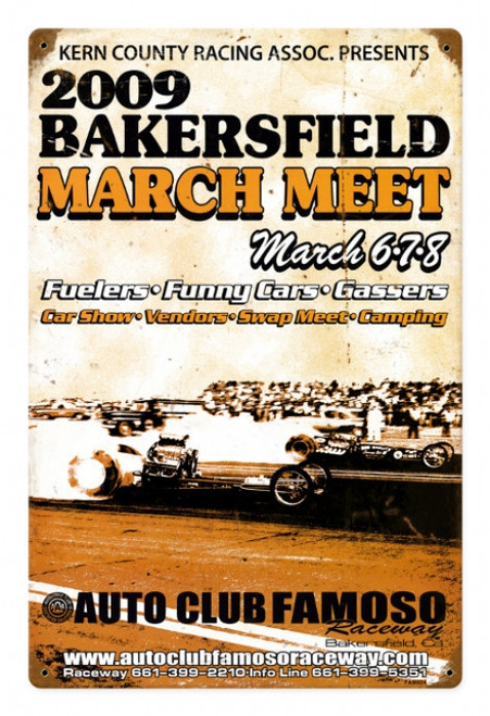 Retro Bakersfield March Meet 2009 Metal Sign 12 x 18 Inches