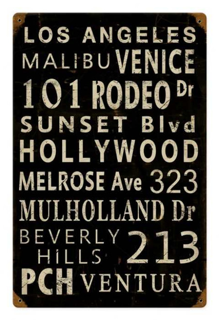 Vintage Metal Sign LA Towns   12 x 18 Inches