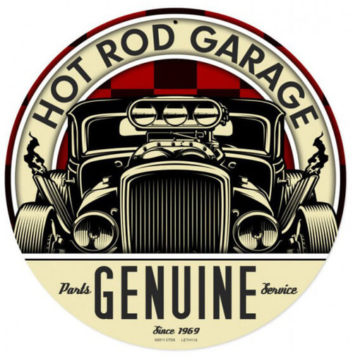 Retro Genuine Hot Rod Metal Sign 14 x 14 Inches