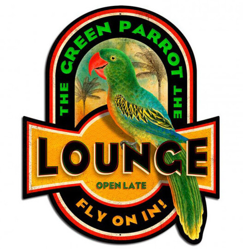 Retro Green Parrot Metal Sign 17 x 20  Inches