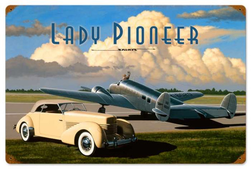 Retro Lady Pioneer Metal Sign 24 x 16  Inches