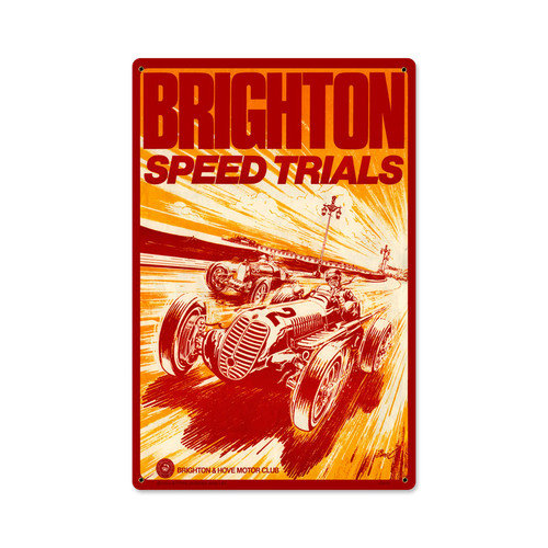 Vintage Brighton Speed Trials Metal Sign 12 x 18 Inches