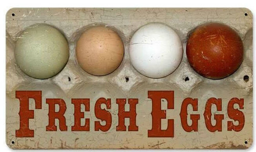 Retro Fresh Eggs Metal Sign  14 x 8 Inches