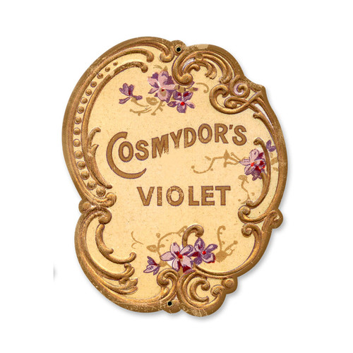 Vintage Cosmydors Violet Metal Sign  9 x 11 Inches