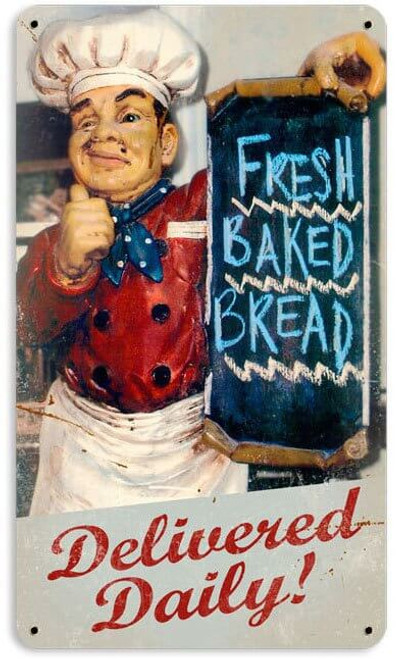 Retro Fresh Bread Metal Sign 8 x 14 Inches