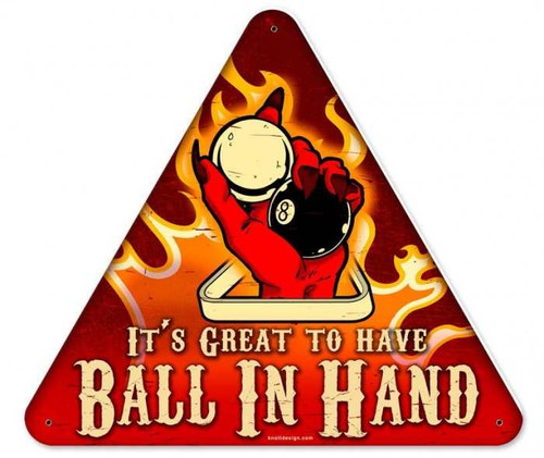 Retro Ball In Hand Triangle Metal Sign 15 x 16 Inches