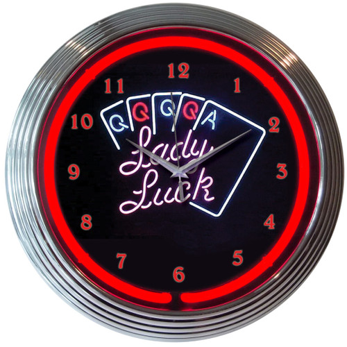 Retro Lady Luck Neon Clock 15 X 15 Inches