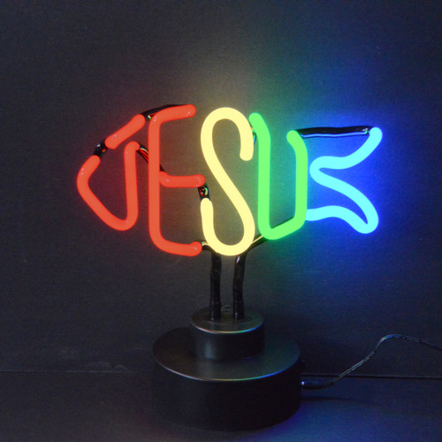 Retro Jesus Fish Neon Sculpture  13 W  X 6 H X 6 D