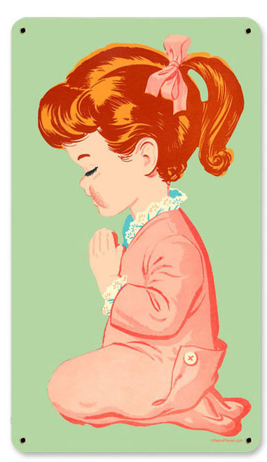 Retro Praying Girl Metal Sign   8 x 14 Inches