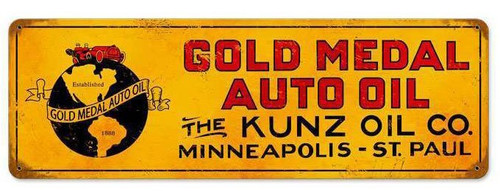 Retro Gold Metal Oil Vintage Metal Sign 24 x 8 Inches