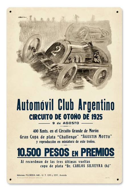 Retro Argentina Grand Prix Metal Sign 16 x 24 Inches