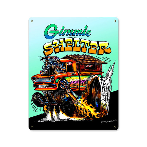 Retro Gimme Shelter Metal Sign 12 x 15 Inches