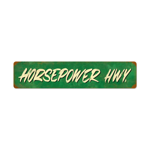 Retro Horsepower Hwy Vintage Metal Sign 28 x 6 Inches