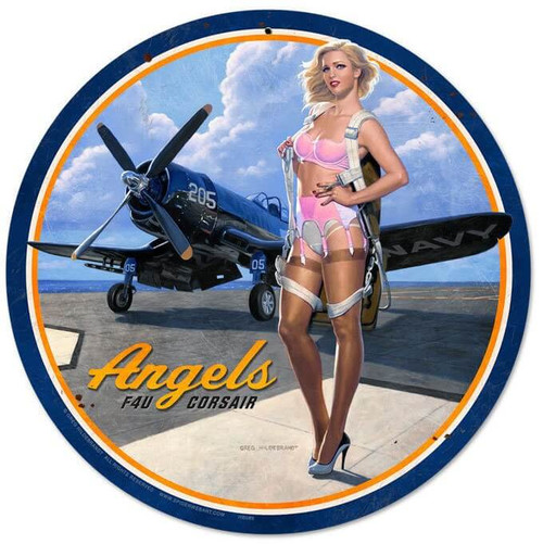 Retro Angels Corsair Round Metal Sign 14 x 14 Inches