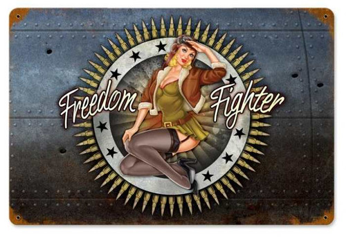 Retro Freedom Fighter  - Pin-Up Girl Metal Sign 18 x 12 Inches