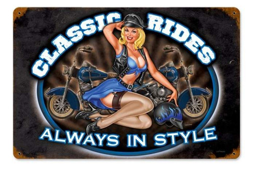 Retro Classic Rides  - Pin-Up Girl Metal Sign 18 x 12 Inches