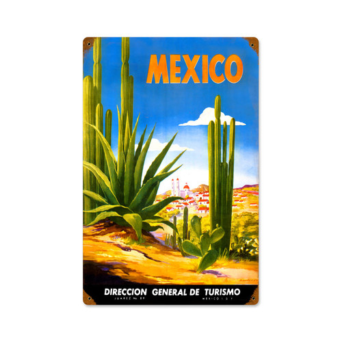 Retro Mexico Cactus  Metal Sign   12 x 18 Inches