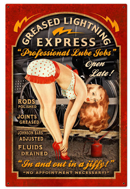 Greased Lightning Pinup Metal Sign 24 x 36 Inches