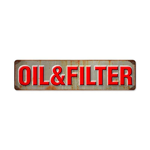 Retro Oil and Filter Metal Sign 20 x 5 Inches