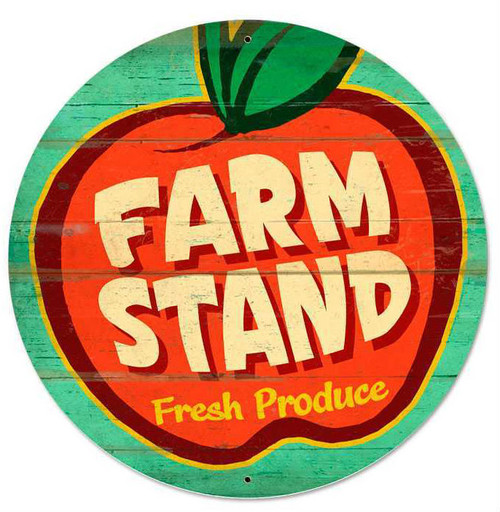 Retro Farm Stand Round Metal Sign 28 x 28 Inches