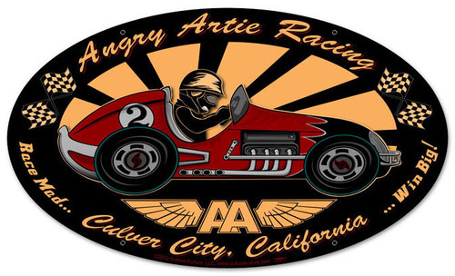 Angry Artie Oval Metal Sign 24 x 12 Inches