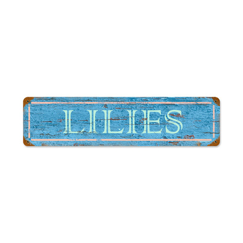 Blue Lillies Vintage Metal Sign 20 x 5 Inches