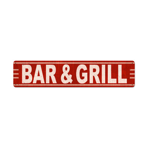 Bar Grill Metal Sign 28 x 6 Inches