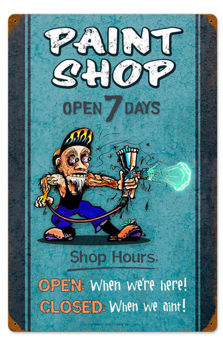 Paint Shop Hours Vintage Metal Sign 16 x 24 Inches