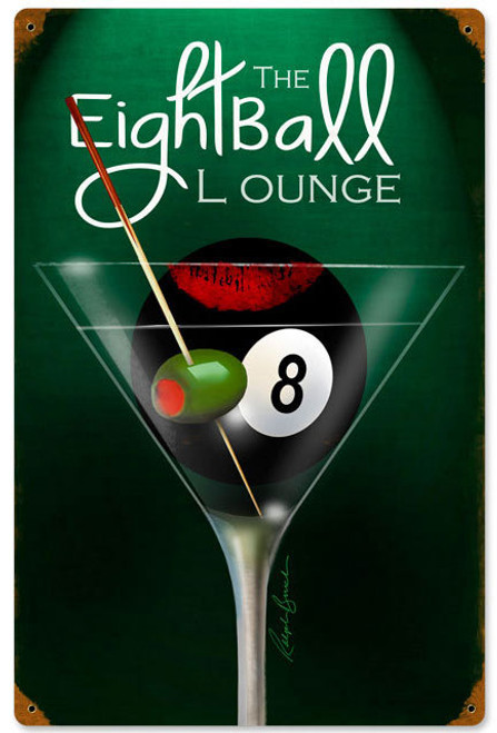 Eight Ball Lounge Vintage Metal Sign 12 x 18 Inches
