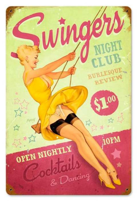 Retro Swingers Club  - Pin-Up Girl Metal Sign 18 x 12 Inches