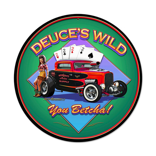 Vintage Deuces Wild II Round Metal Sign 14 x 14 Inches