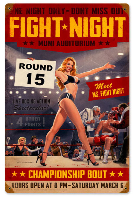 Vintage Fight Night  Metal Sign 12 x 18 Inches