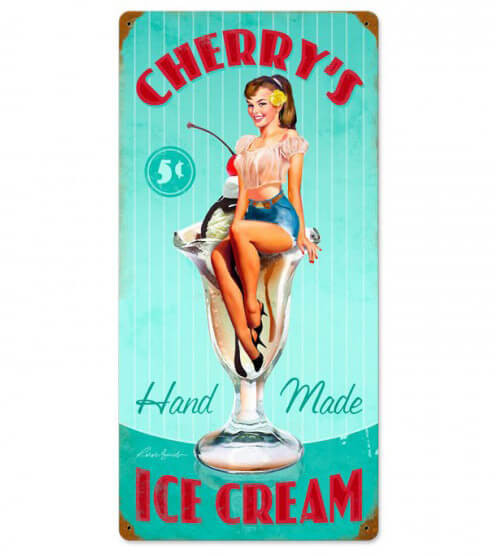 Cherry's Ice Cream Vintage Metal Sign 12 x 24 Inches