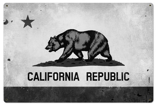 Retro California Flag Metal Sign 36 x 24 Inches
