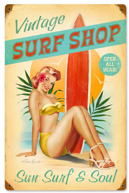 Surfer Girl Vintage Metal Sign 12 x 18 Inches