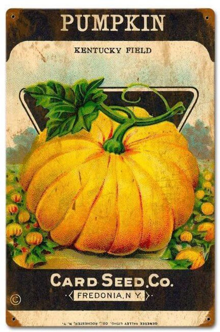 Halloween Pumpkin Card Seed Vintage Metal Sign 12 x 18 Inches