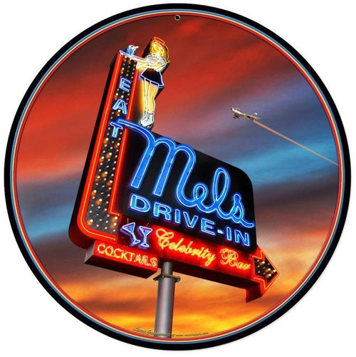 Mels Sunset Round Metal Sign 14 x 14 Inches
