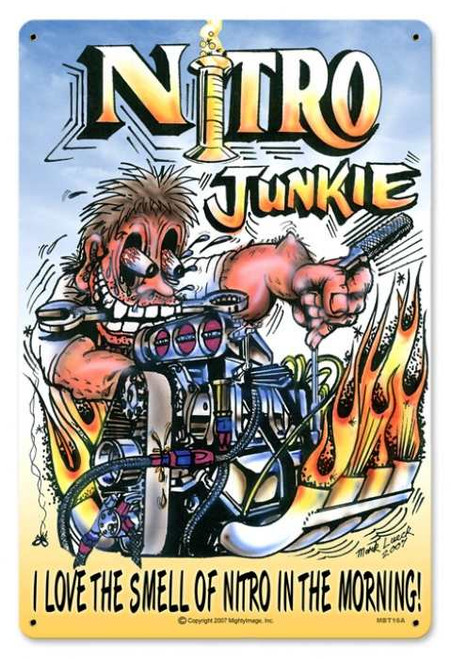 Vintage Nitro Junkie Metal Sign 12 x 18 Inches