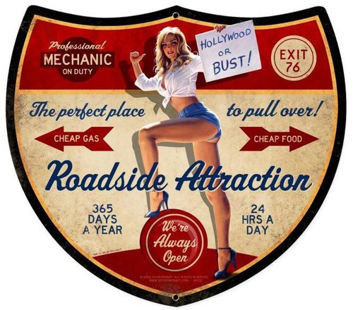 Roadside Attraction Pinup Metal Sign 17 x 15  Inches