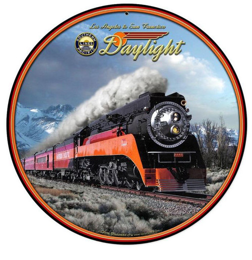 Daylight Winter Train   Round Metal Sign 14 x 14 Inches