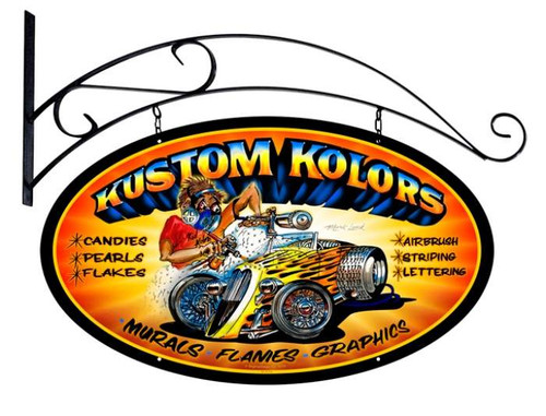 Retro Kustom Kolors Double Sided Oval Metal Sign with Wall Mount  24 x 24 Inches