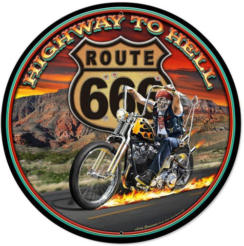 Highway to Hell Round Metal Sign 28 x 28 Inches