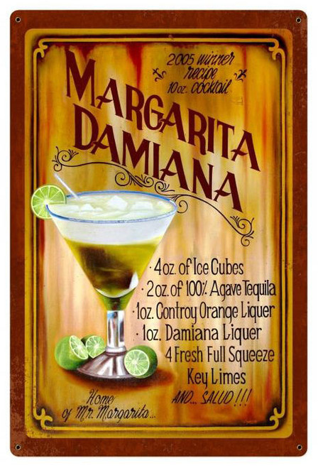 Margarita Damiana Recipe Metal Sign 24 x 36 Inches