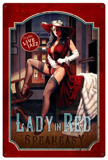 Lady In Red Metal Sign 24 x 36 Inches