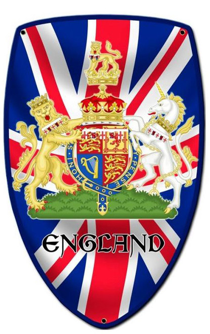 England Shield Custom Shape Metal Sign 7 x 10 Inches