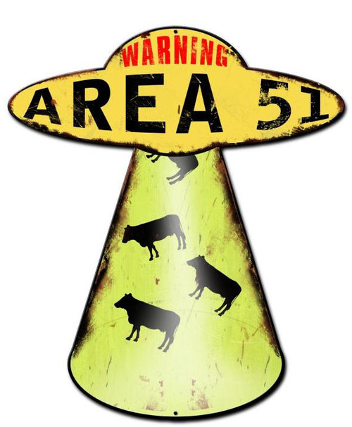 Area 51 Cow Abduction Custom Shape Metal Sign 20 x 16 Inches