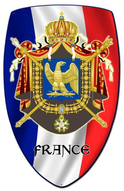France Shield Custom Shape Metal Sign 21 x 32 Inches