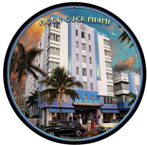 Moon Over Miami Round Metal Sign 28 x 28 Inches