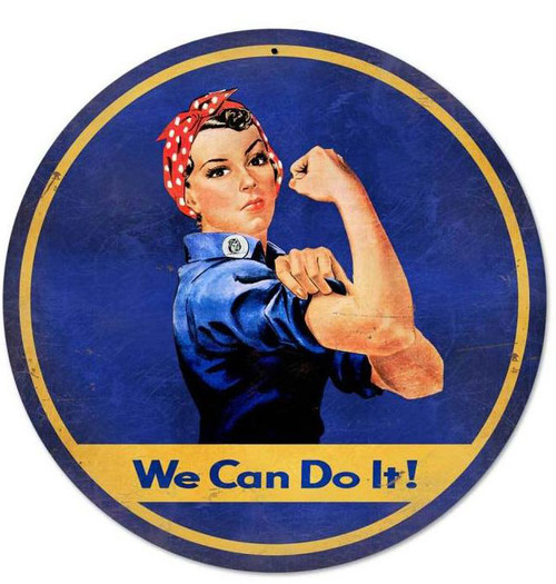 Rosie The Riveter Retro Round Metal Sign 28 x 28 Inches