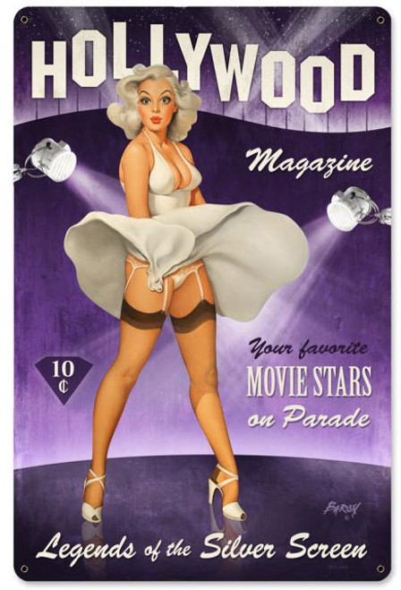 Hollywood Magazine Pin Up Girl Metal Sign 12 x 18 Inches